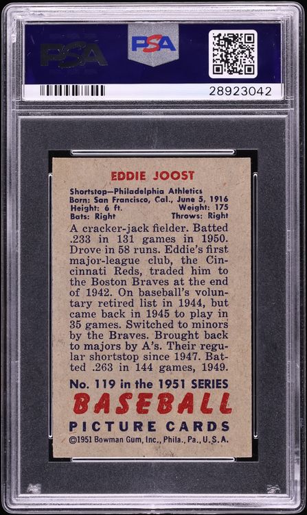 1951 Bowman Eddie Joost #119 PSA 7 NRMT