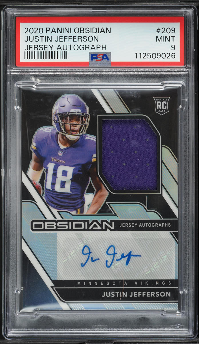 2020 Panini Obsidian Justin Jefferson ROOKIE PATCH AUTO /150 #209 PSA 9 MINT
