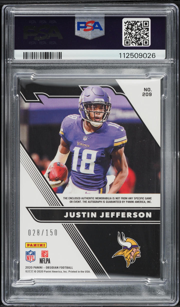 2020 Panini Obsidian Justin Jefferson ROOKIE PATCH AUTO /150 #209 PSA 9 MINT