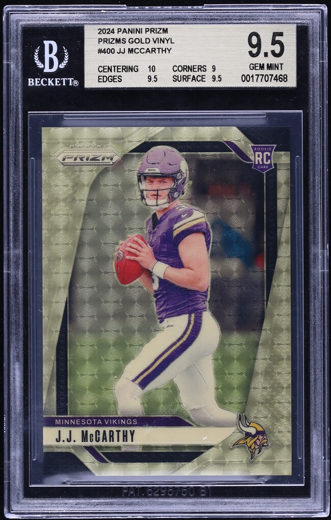 2024 Panini Prizm Gold Vinyl J.J. McCarthy ROOKIE 1/5 #400 BGS 9.5 GEM MINT