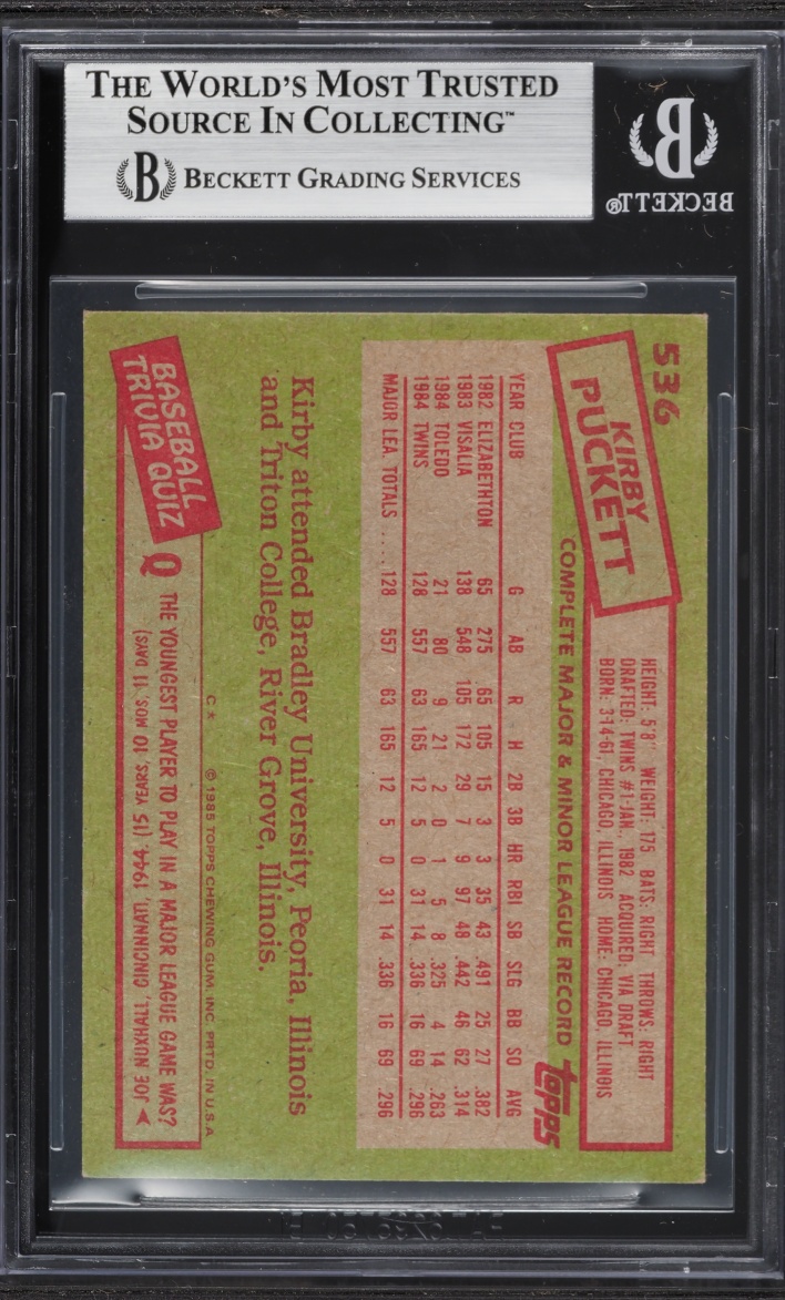 1985 Topps Kirby Puckett ROOKIE #536 BGS 7 NRMT
