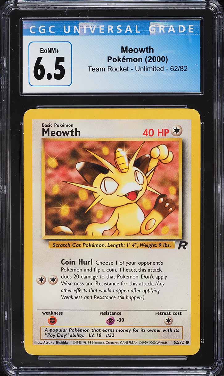 2000 Pokemon Team Rocket Meowth #62 CGC 6.5 EXMT+