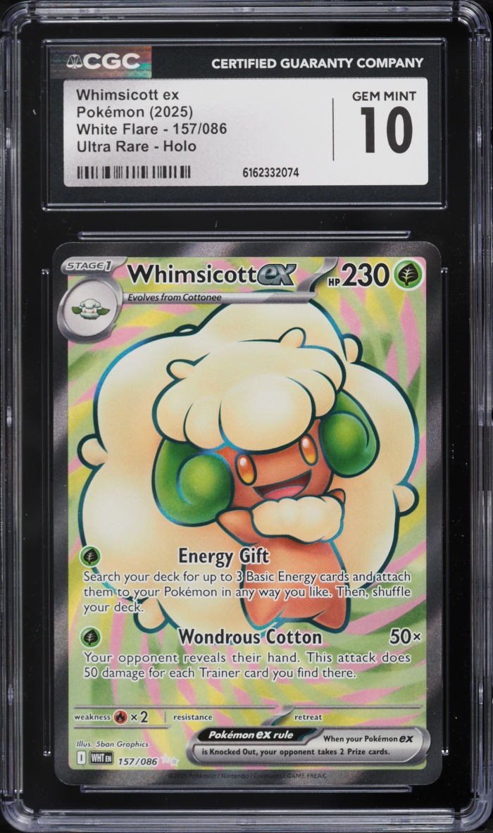 2025 Pokemon Scarlet & Violet White Flare Full Art Whimsicott ex #157 CGC 10 GEM MINT