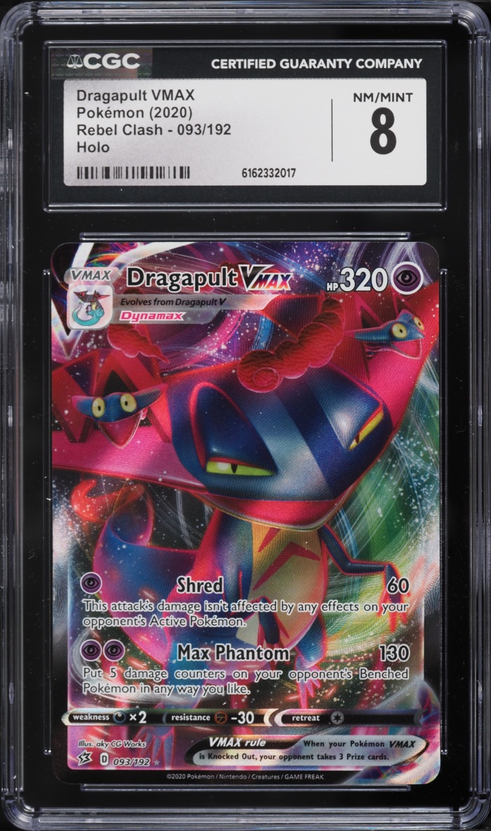 2020 Pokemon Sword & Shield Rebel Clash Full Art Dragapult VMAX #93 CGC 8 NM-MT