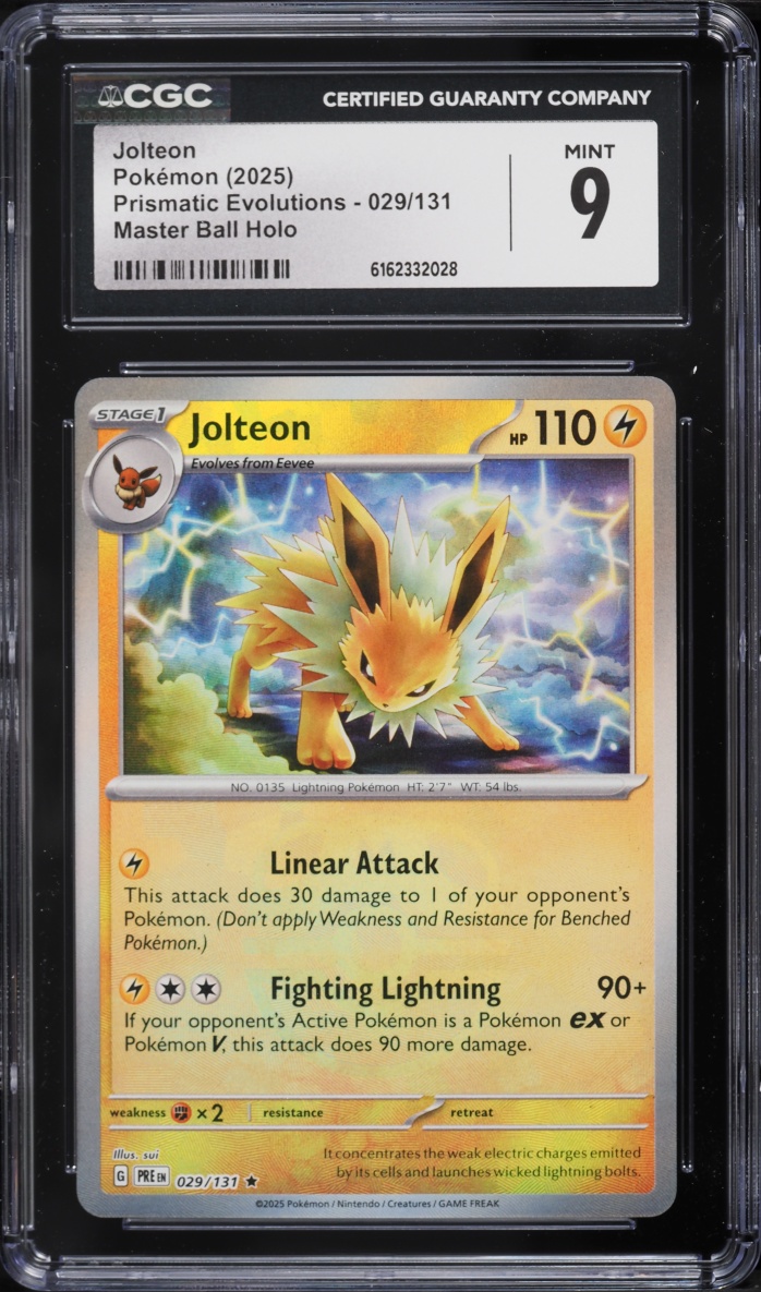 2025 Pokemon Scarlet & Violet Prismatic Evolutions Master Ball Holo Jolteon #29 CGC 9 MINT