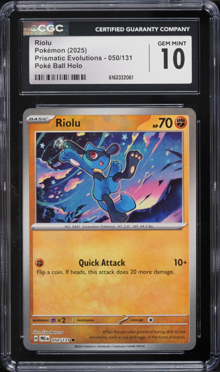 2025 Pokemon Scarlet & Violet Prismatic Evolutions Reverse Holo Riolu #50 CGC 10 GEM