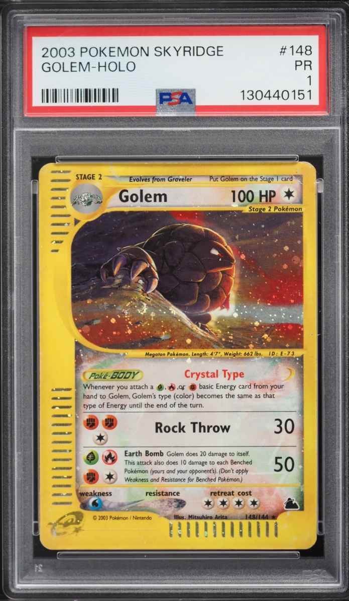 2003 Pokemon Skyridge Holo Crystal Golem #148 PSA 1 PR