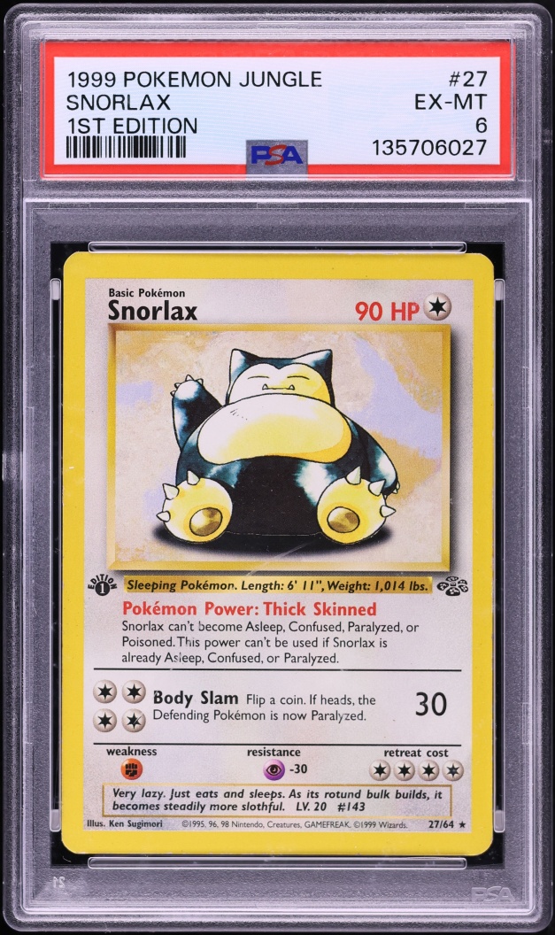 1999 Pokemon Jungle 1st Edition Snorlax #27 PSA 6 EXMT