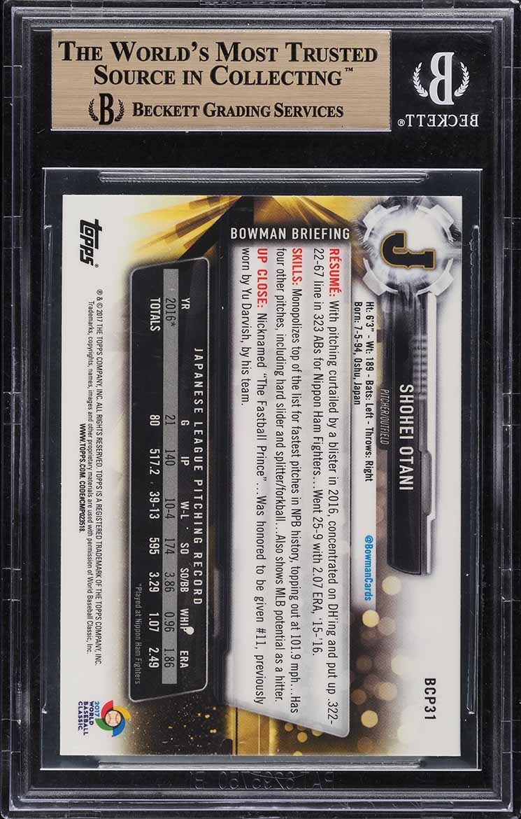 2017 Bowman Chrome Mega Box Refractor Shohei Ohtani PROSPECT #BCP31 BGS 9.5 GEM