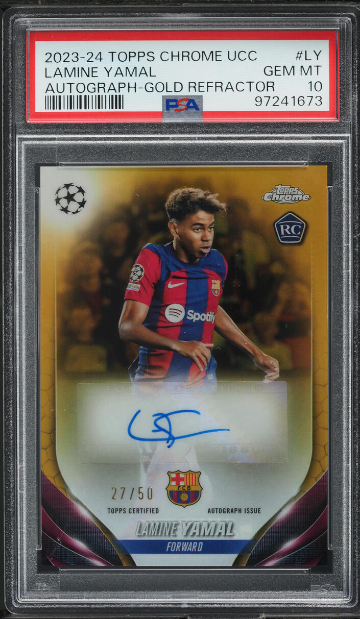 2023 Topps Chrome UEFA CC Gold Refractor Lamine Yamal ROOKIE AUTO /50 PSA 10 GEM
