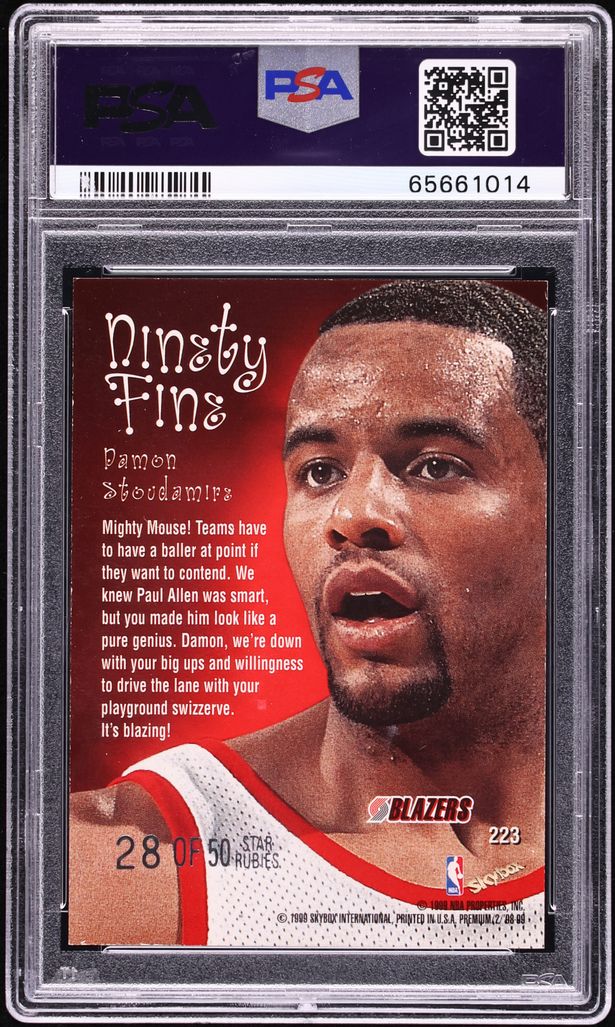 1998 Skybox Premium Star Rubies Damon Stoudamire /50 #223 PSA 5 EX - Photo 2