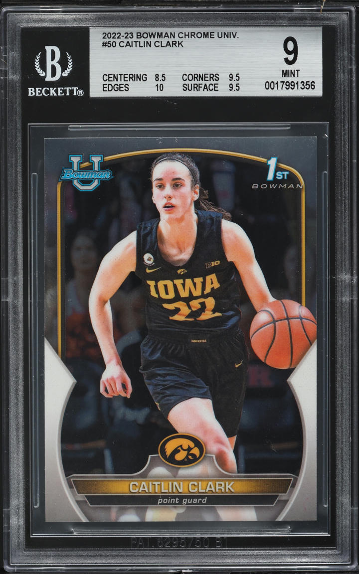 2022 Bowman Chrome University Caitlin Clark ROOKIE #50 BGS 9 MINT