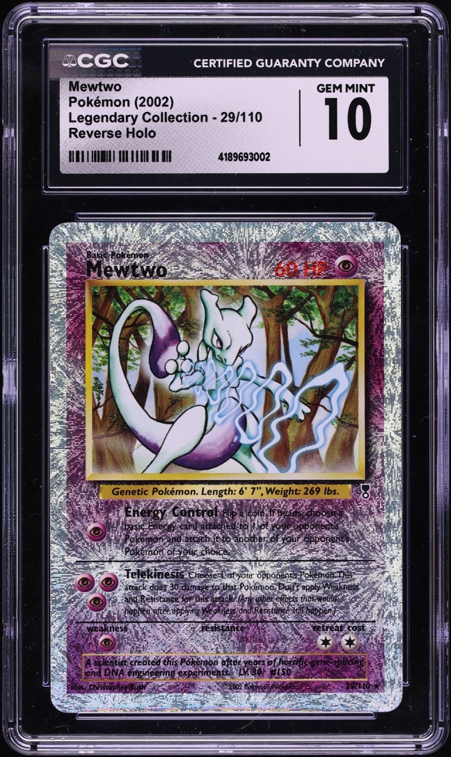 2002 Pokemon Legendary Collection Reverse Holo Mewtwo #29 CGC 10 GEM MINT