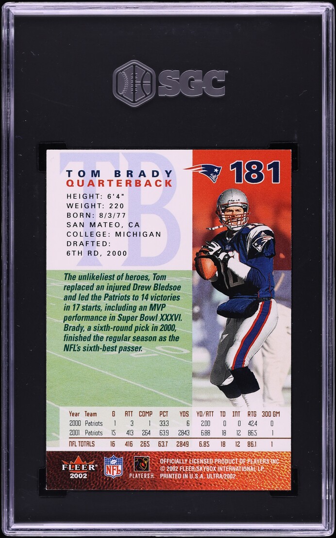 2002 Ultra Football Tom Brady #181 SGC 9 MINT