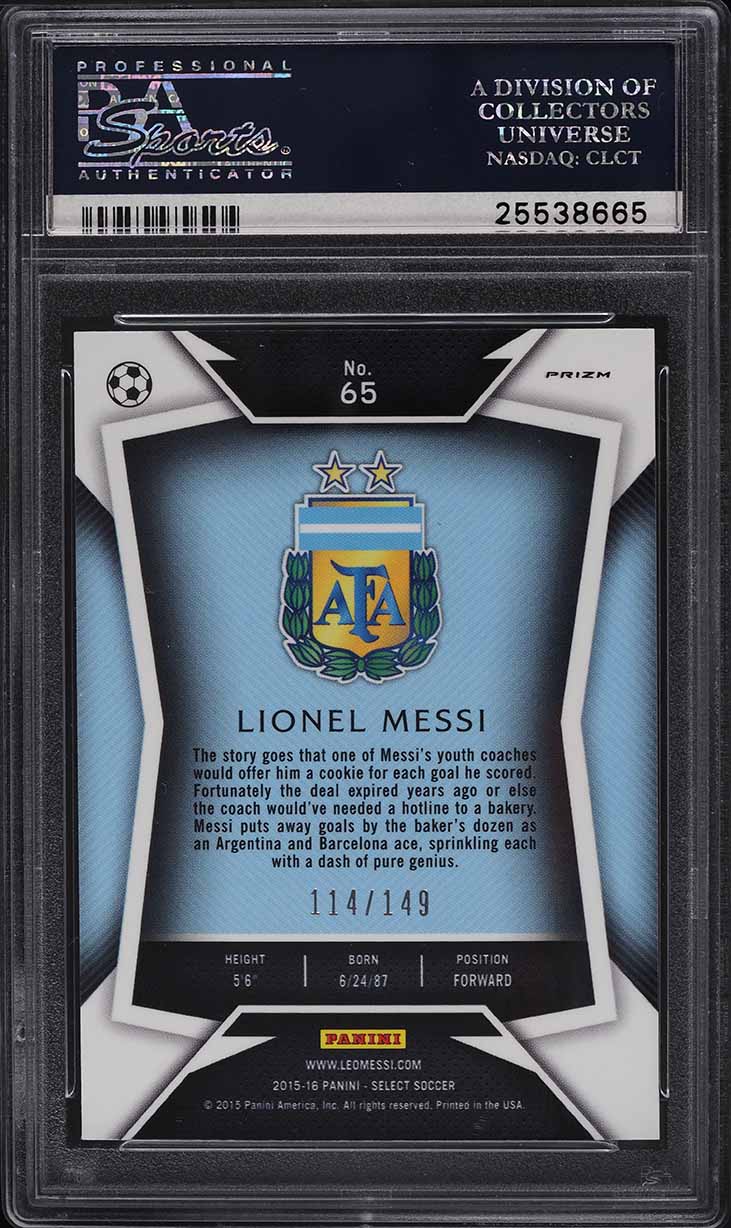 2015 Select Dark Blue Jersey Orange Prizm Lionel Messi /149 #65 PSA 10 GEM MINT