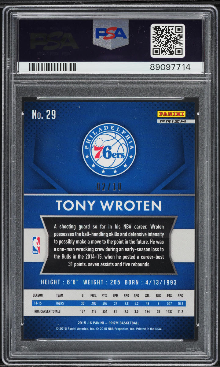 2015 Panini Prizm Gold Tony Wroten /10 #29 PSA 10 GEM MINT
