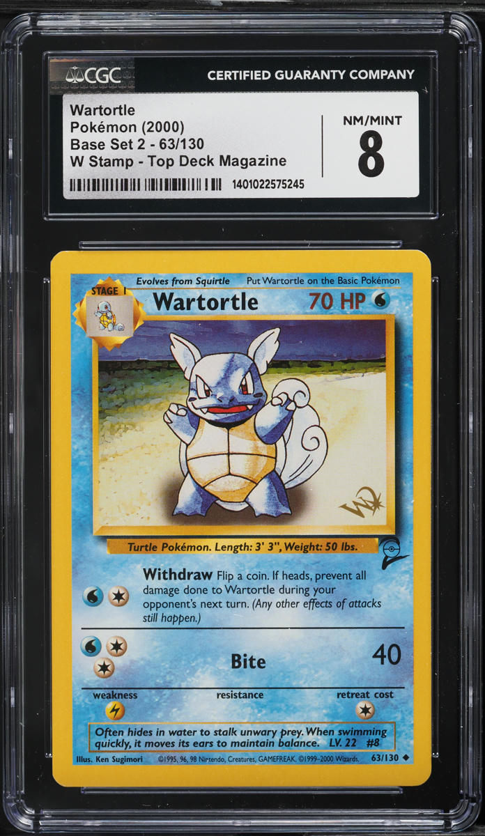 2000 Pokemon Base Set 2 Top Deck Magazine W Stamp Wartortle #63 CGC 8 NM-MT