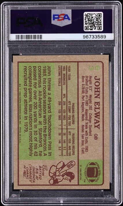 1984 Topps Football John Elway ROOKIE #63 PSA 10 GEM MINT