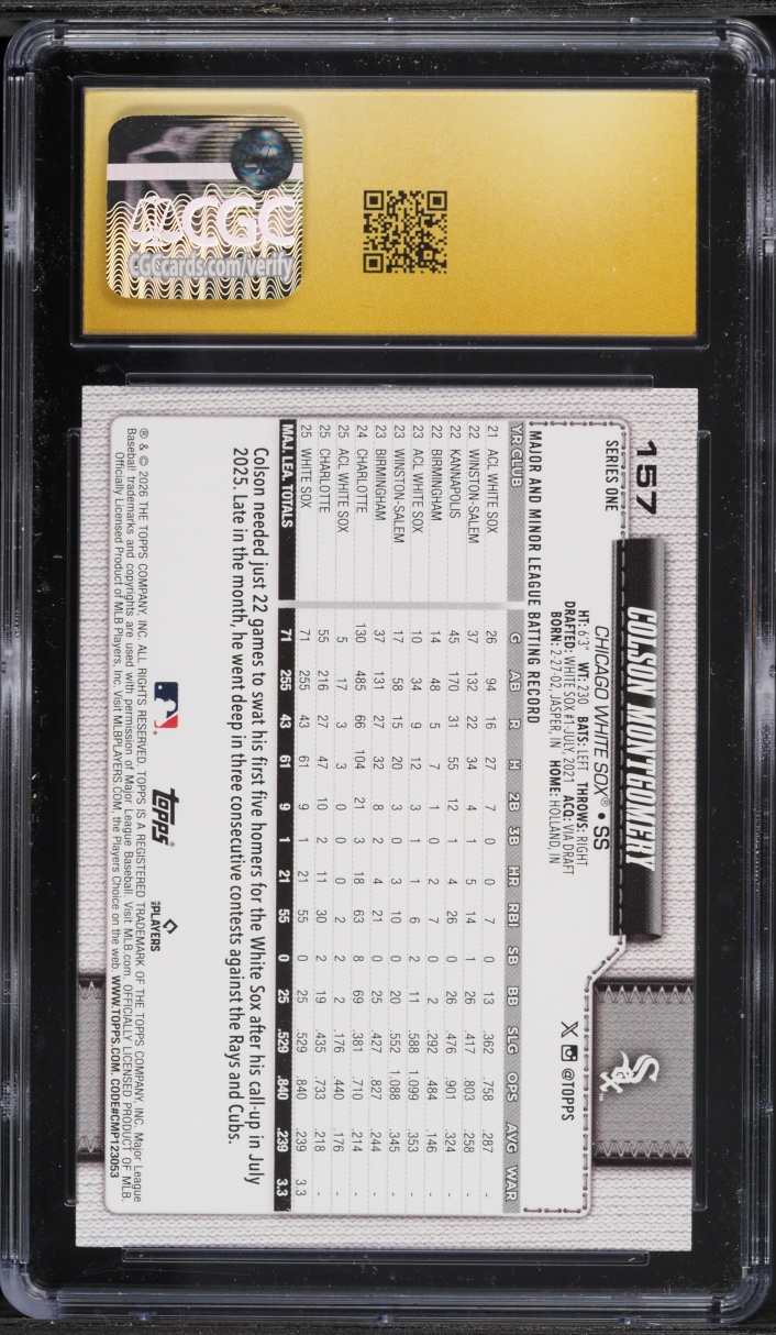 2026 Topps Colson Montgomery ROOKIE #157 CGC 10 PRISTINE