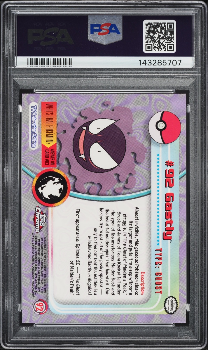 2000 Topps Chrome Pokemon TV Series 2 Gastly #92 PSA 10 GEM MINT