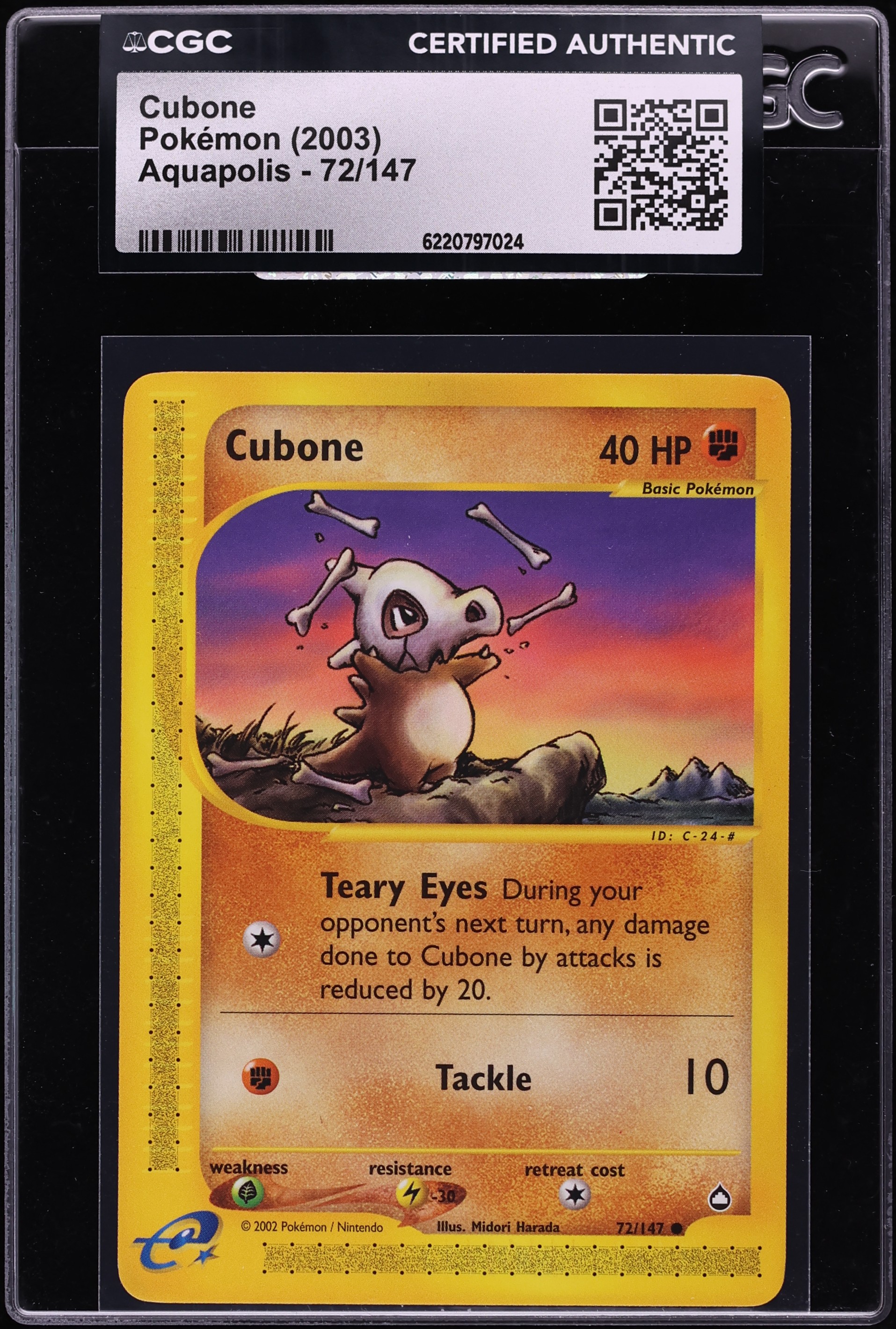 2003 Pokemon Aquapolis Cubone #72 CGC AUTH