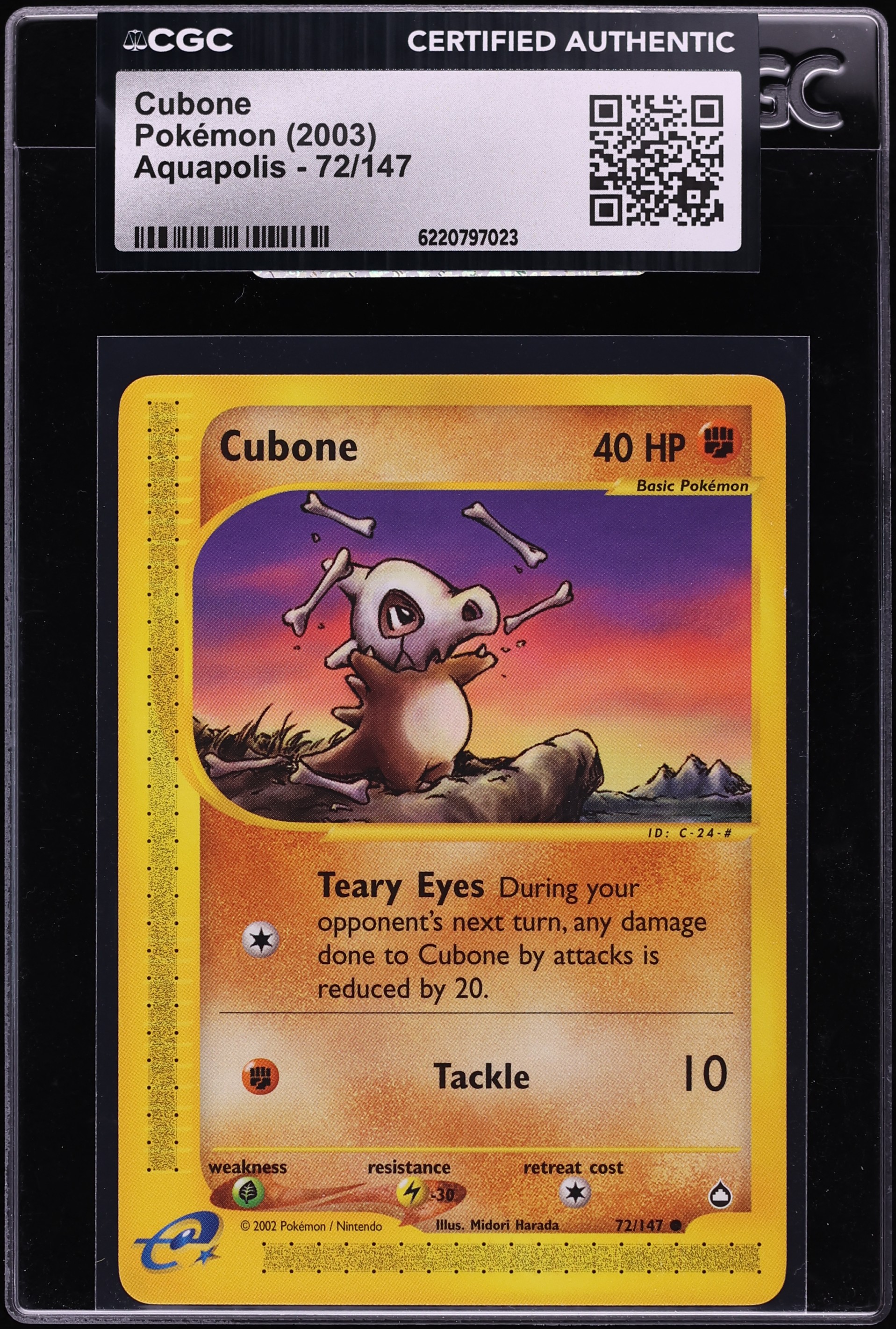 2003 Pokemon Aquapolis Cubone #72 CGC AUTH