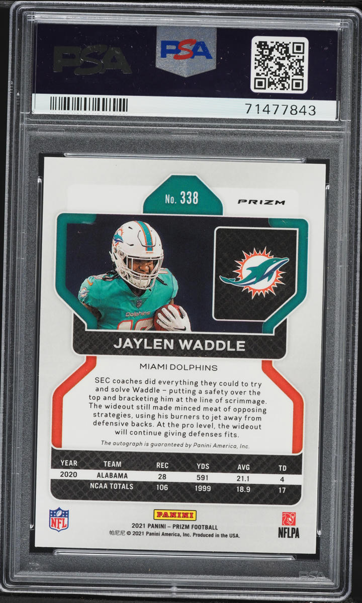 2021 Panini Prizm Silver Jaylen Waddle ROOKIE AUTO #338 PSA 10 GEM MINT
