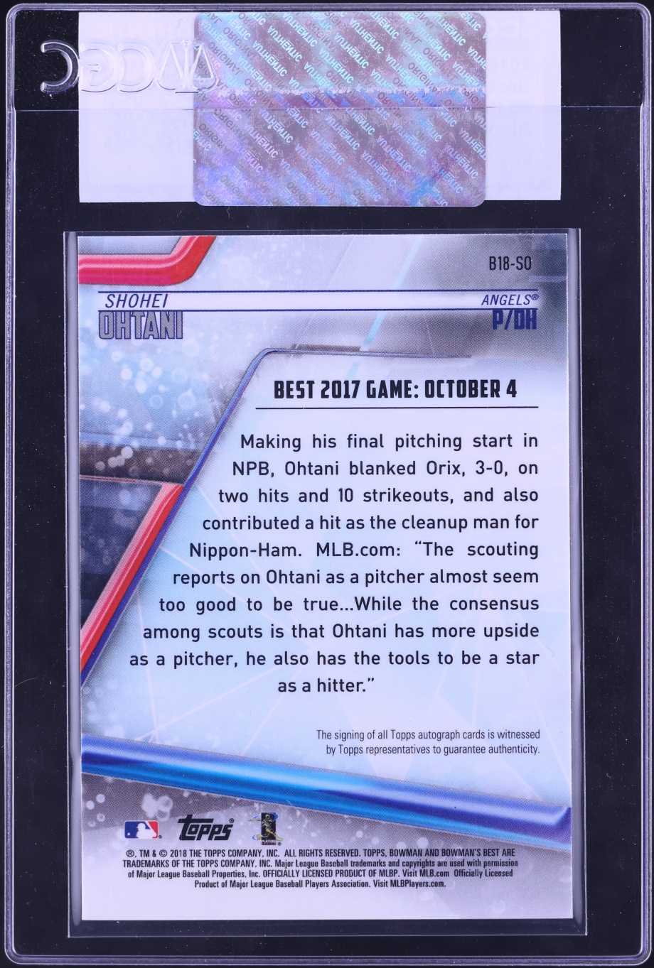 2018 Bowman's Best Atomic Refractor Shohei Ohtani ROOKIE AUTO /25 #B18-SO CGC AUTH