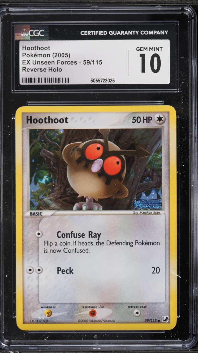 2005 Pokemon EX Unseen Forces Reverse Holo Hoothoot #59 CGC 10 GEM MINT