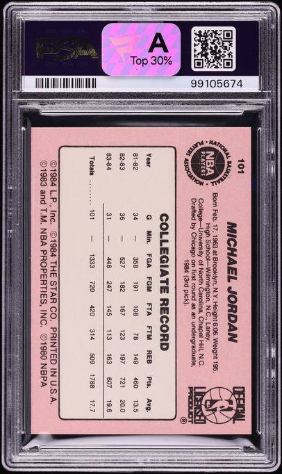 1984 Star Basketball Michael Jordan ROOKIE #101 PSA 6 EXMT