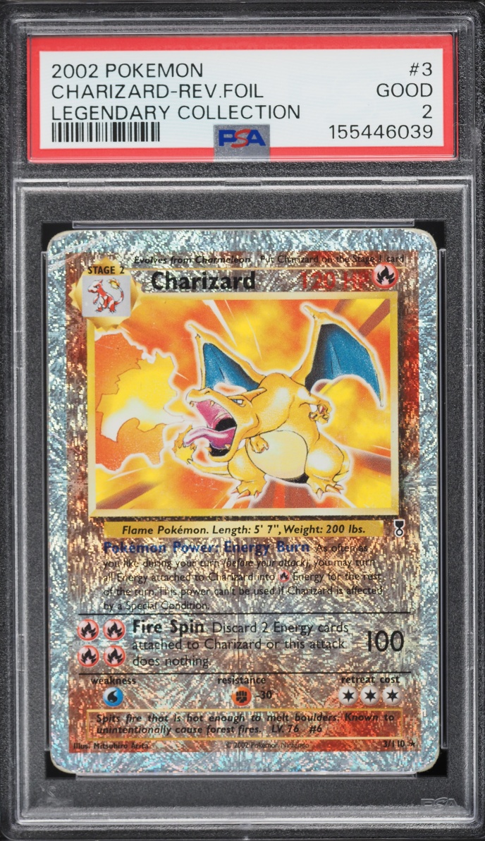 2002 Pokemon Legendary Collection Reverse Holo Charizard #3 PSA 2 GD