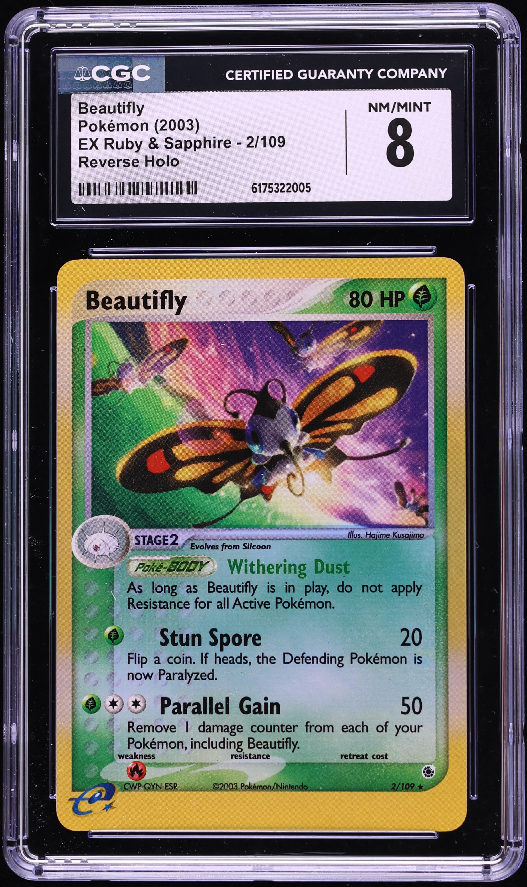 2003 Pokemon EX Ruby & Sapphire Reverse Holo Beautifly #2 CGC 8 NM-MT