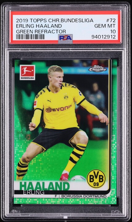 2019 Topps Chrome Bundesliga Green Refractor Erling Haaland ROOKIE /99 #72 PSA 10 GEM MINT