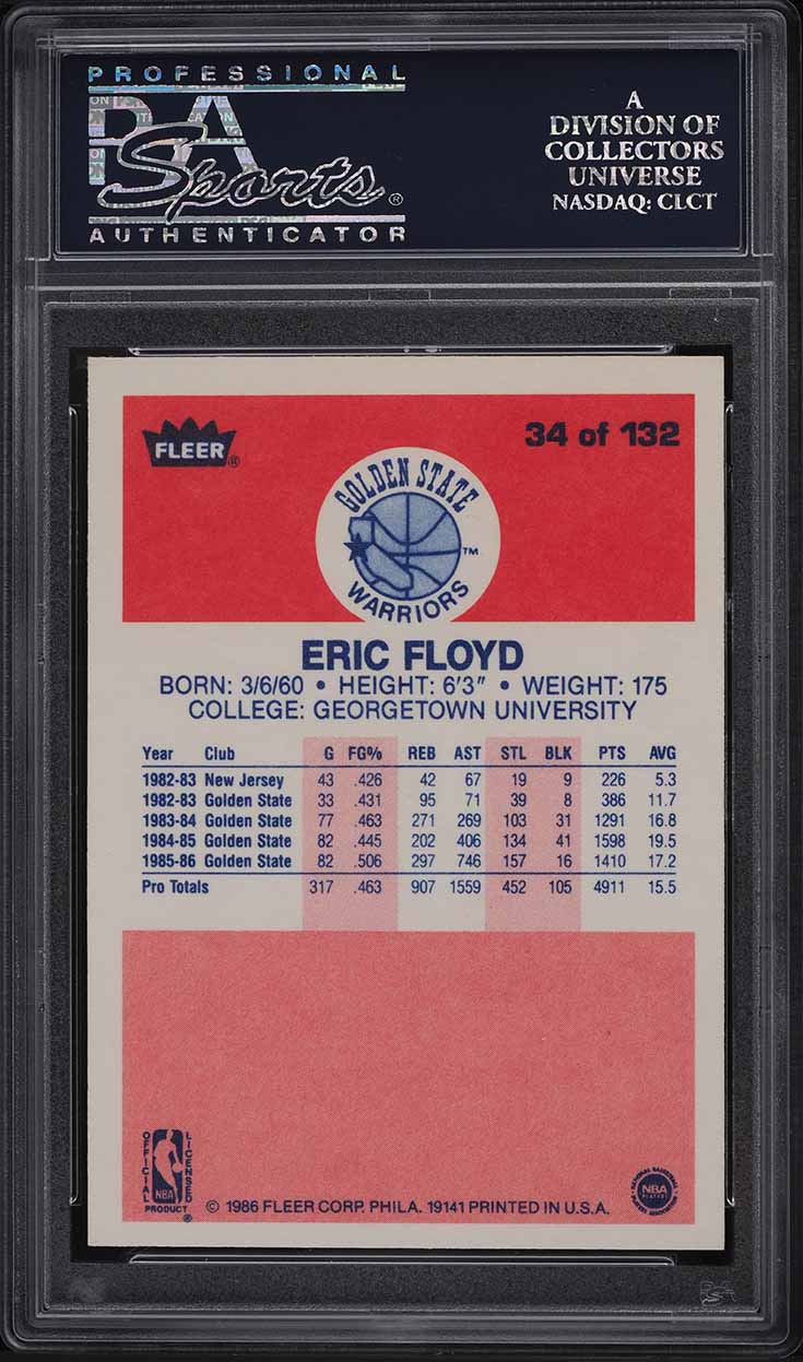 1986 Fleer Basketball Eric Floyd #34 PSA 9 MINT