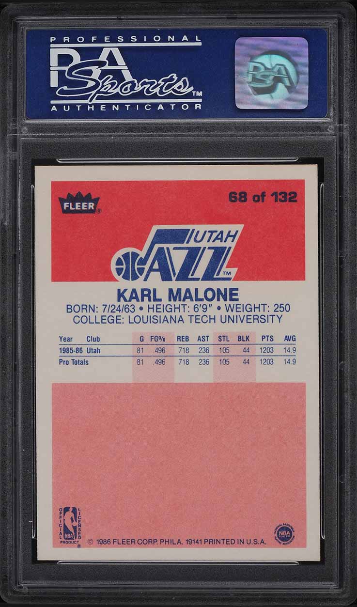 1986 Fleer Basketball Karl Malone ROOKIE #68 PSA 9 MINT