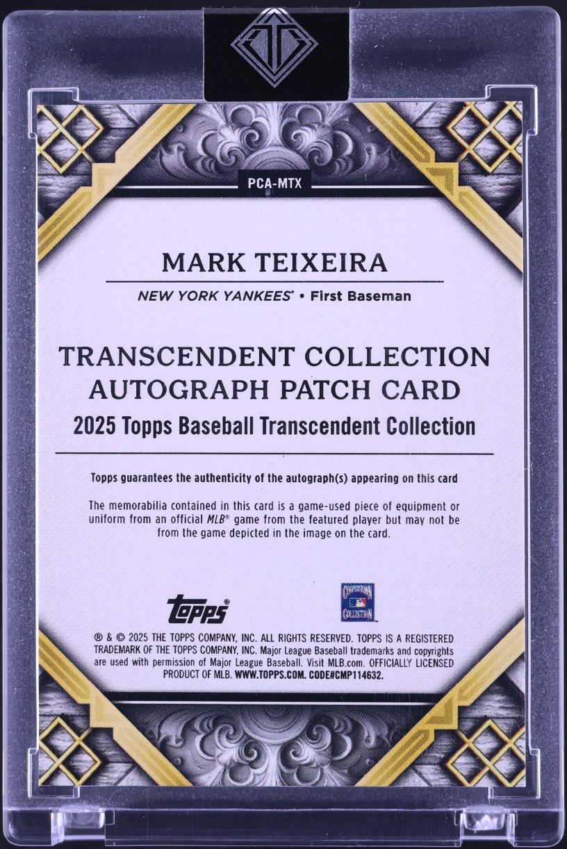 2025 Topps Transcendent Collection Mark Teixeira PATCH AUTO /25 #PCA ...