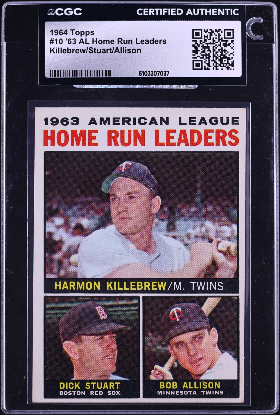 1964 Topps Harmon Killebrew Dick Stuart Bob Allison AL HOME RUN LDRS #10 CGC AUTH