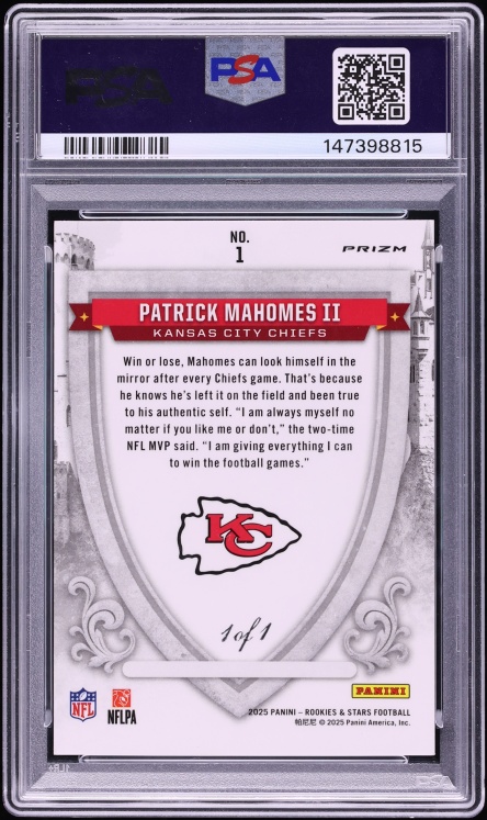 2025 Panini Rookies & Stars Crusade Black Lazer Patrick Mahomes II 1/1 #1 PSA 9 MINT