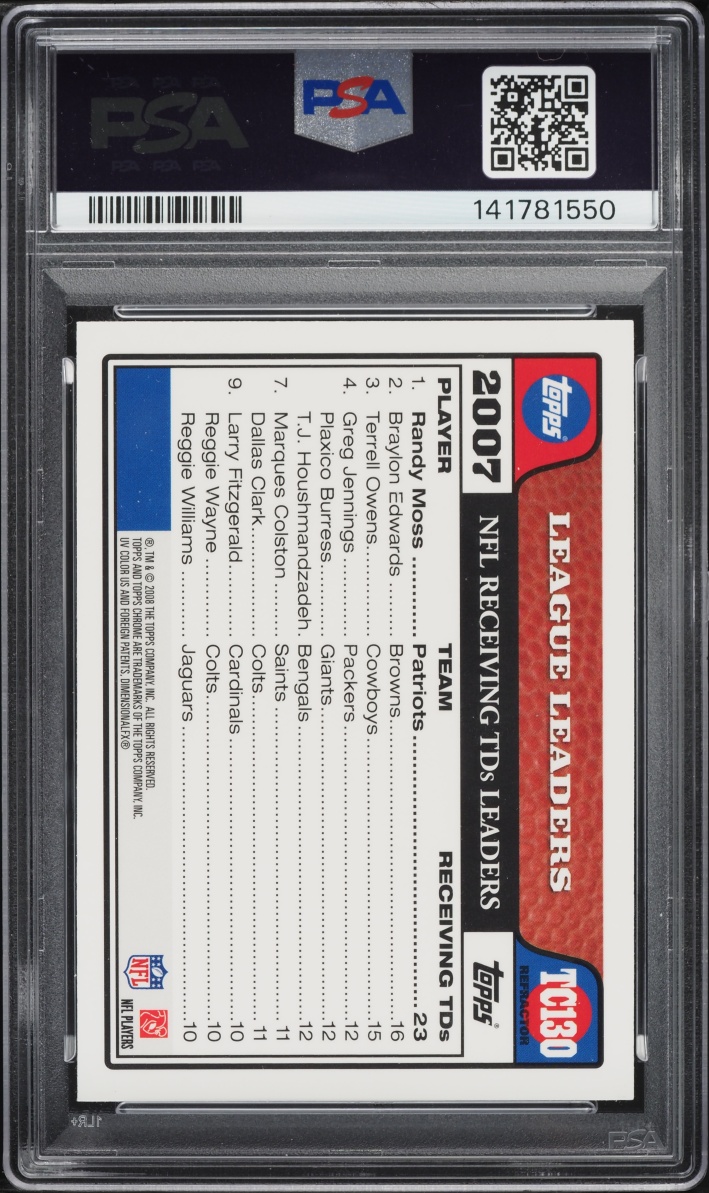 2008 Topps Chrome Blue Refractor Randy Moss #TC130 PSA 9 MINT