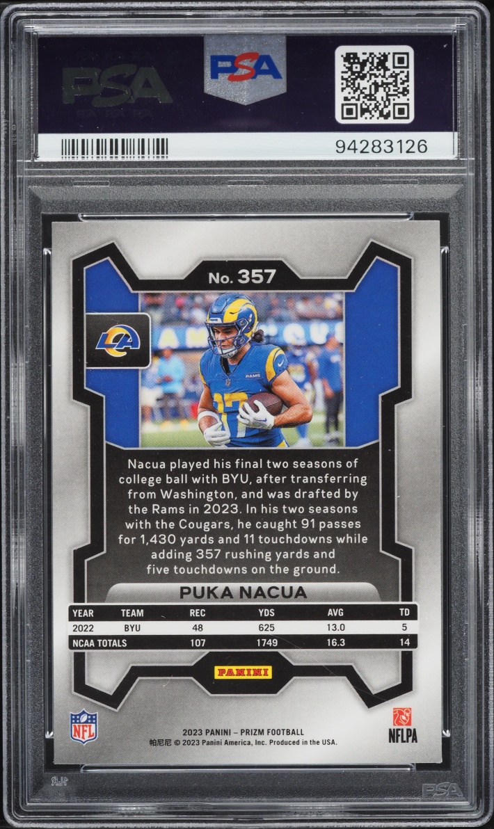 2023 Panini Prizm Puka Nacua ROOKIE #357 PSA 10 GEM MINT