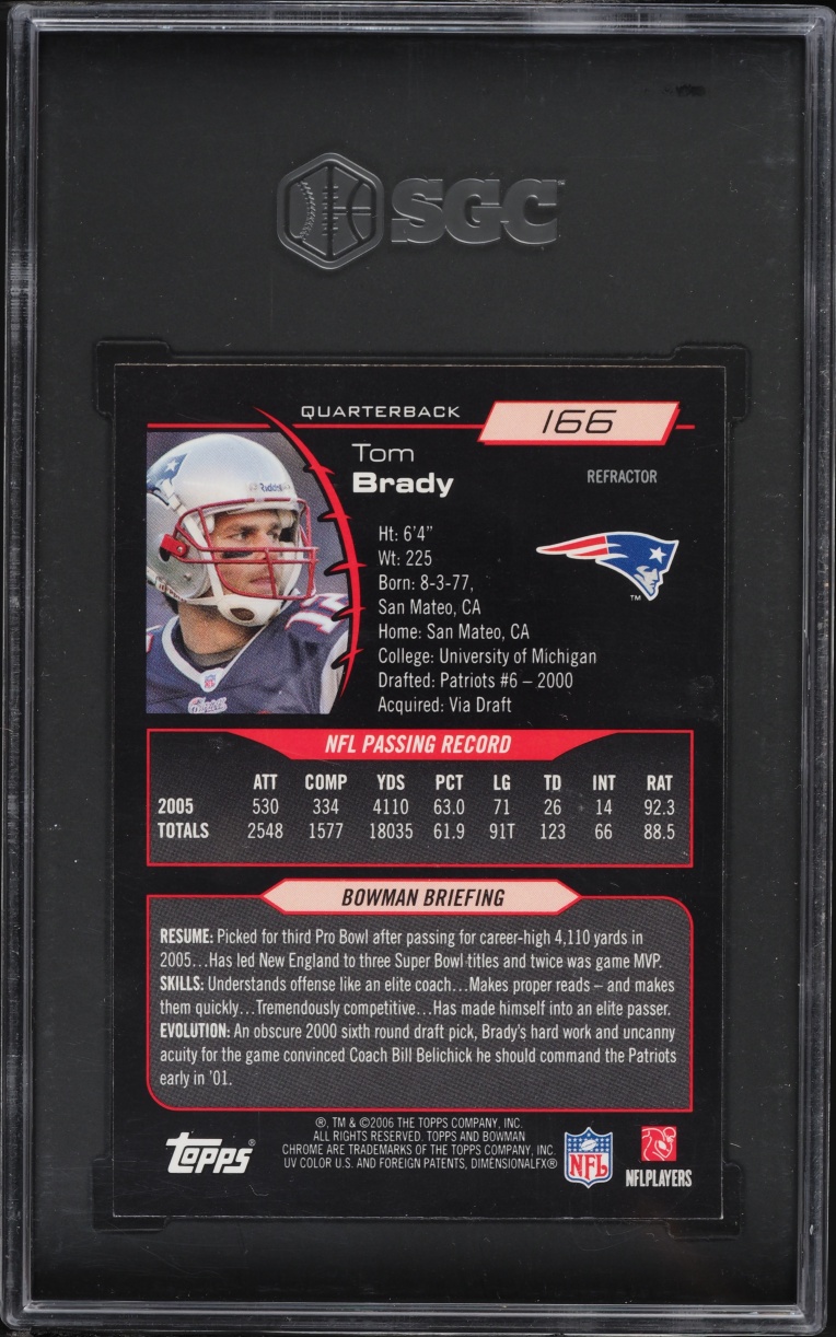 2006 Bowman Chrome Refractor Tom Brady #166 SGC 9 MINT