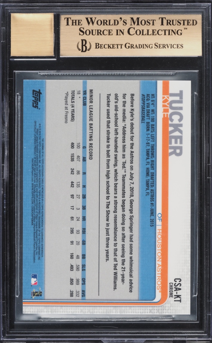 2019 Topps Chrome Sapphire Kyle Tucker ROOKIE AUTO #CSA-KT BGS 9.5 GEM MINT