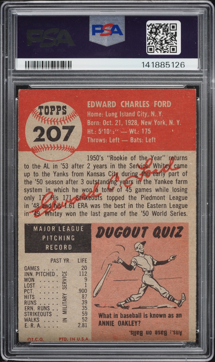 1953 Topps Whitey Ford #207 PSA 4.5 VGEX+