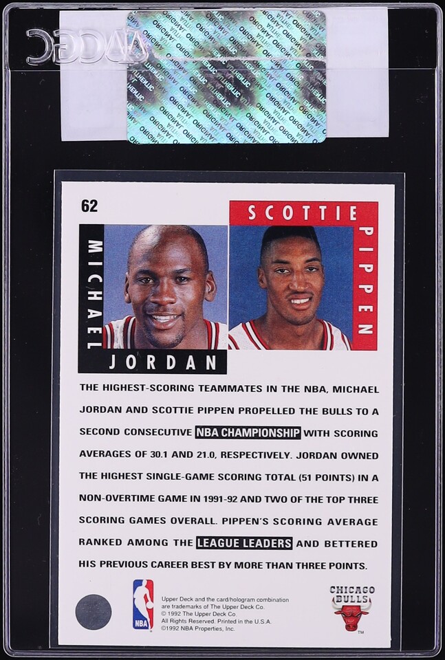 1992 Upper Deck Scoring Threats Michael Jordan Scottie Pippen #62 CGC AUTH