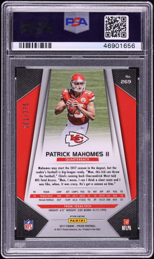 2017 Panini Prizm Orange Patrick Mahomes II ROOKIE /275 #269 PSA 10 GEM MINT