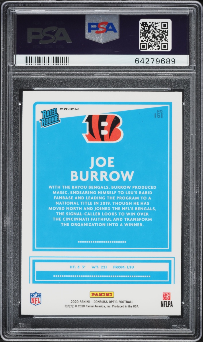 2020 Donruss Optic Blue Hyper Joe Burrow ROOKIE #151 PSA 10 GEM MINT
