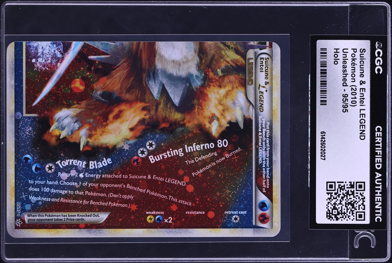 2010 Pokemon HEartGold & SoulSilver Unleashed Holo Suicune & Entei Legend #95 CGC AUTH