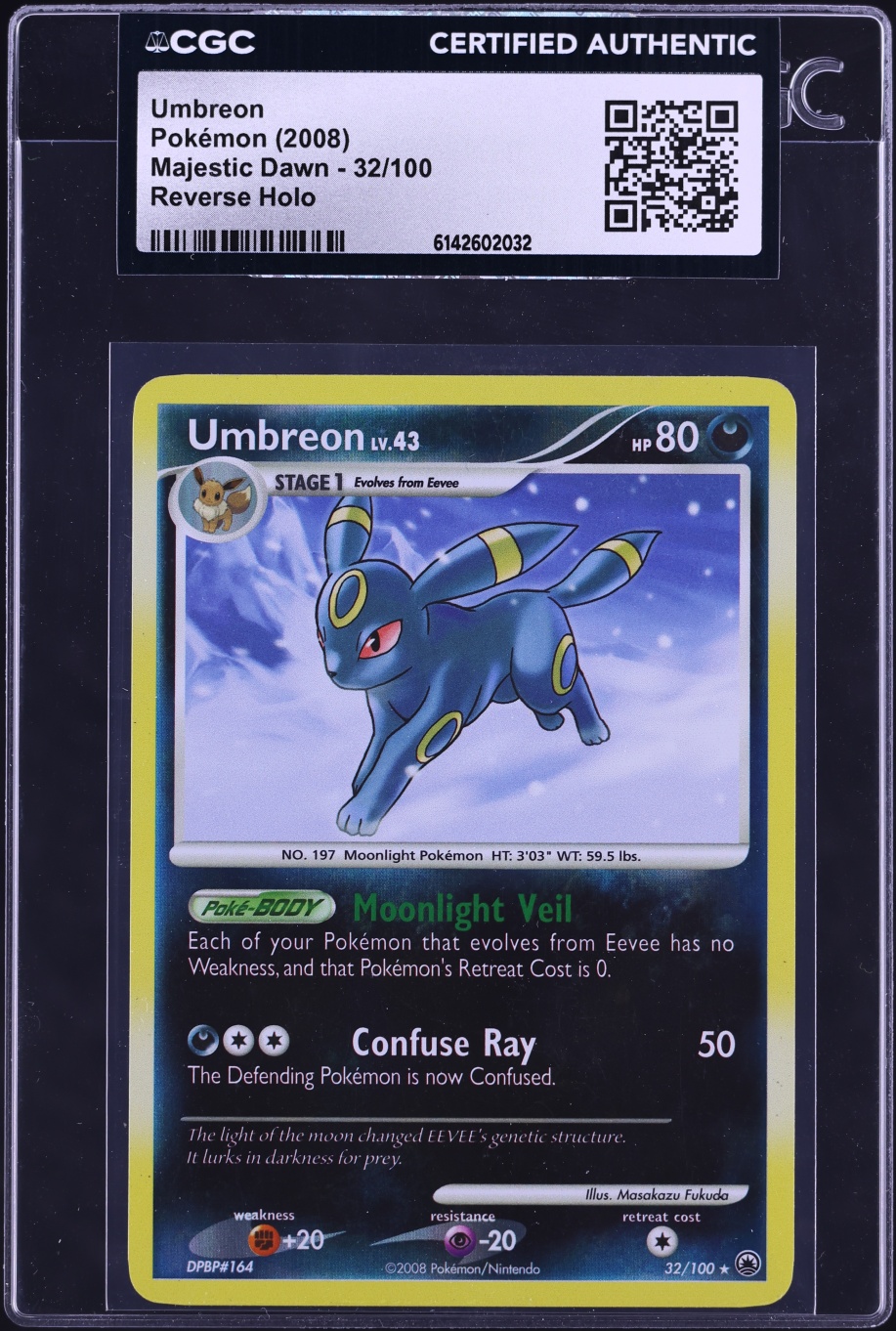2008 Pokemon Diamond & Pearl Majestic Dawn Reverse Holo Umbreon #32 CGC AUTH
