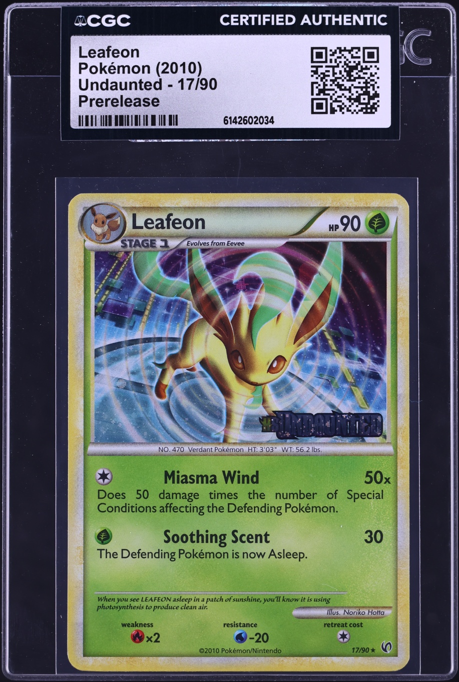 2010 Pokemon HeartGold & SoulSilver Undaunted Prerelease Leafeon #17 CGC AUTH