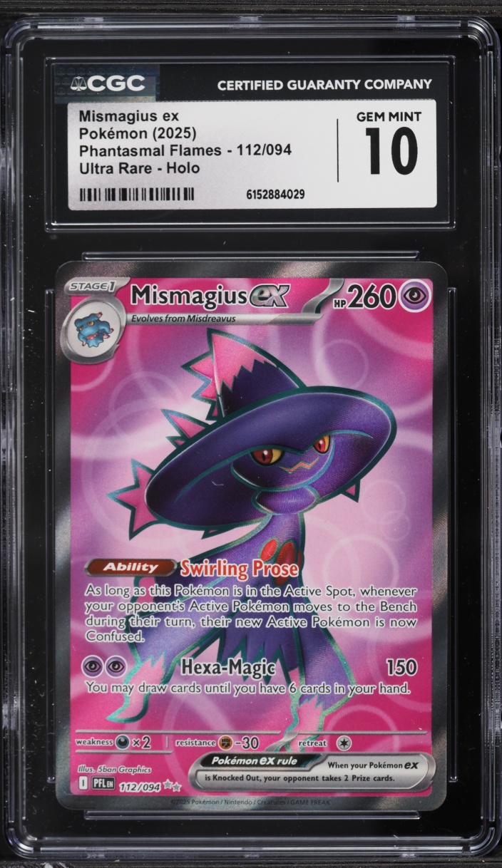 2025 Pokemon Mega Evolution Phantasmal Flames Full Art Mismagius ex #112 CGC 10 GEM MINT
